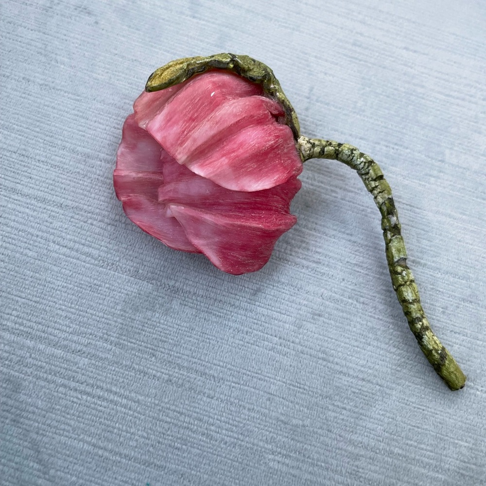 Vintage Fabrice Pink and Green resin Flower brooch